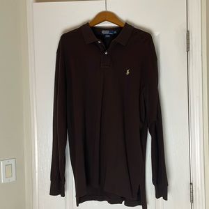 RALPH LAUREN Men’s Long Sleeve Polo Top Brown Size XL